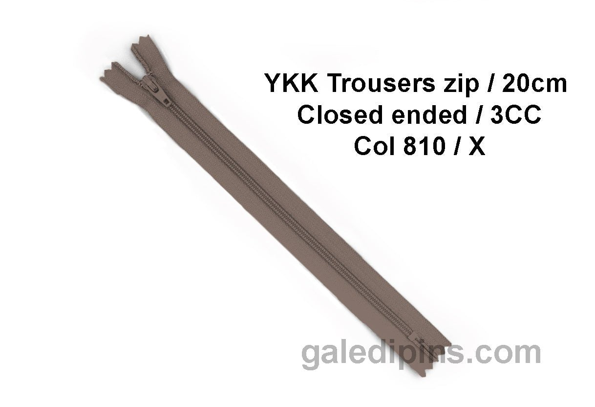 YKK Closed Ended Standard Coil 20cm Zip - SHADE CARD U to Y - Galedi Pins