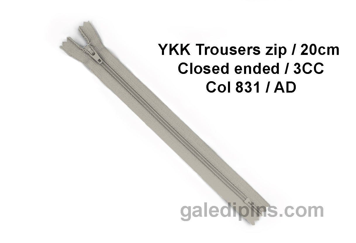 YKK Closed Ended Standard Coil 20cm Zip - SHADE CARD Z to AD - Galedi Pins