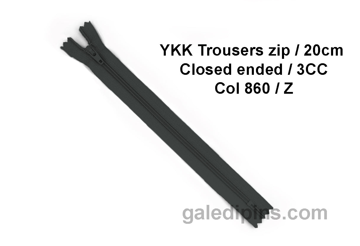 YKK Closed Ended Standard Coil 20cm Zip - SHADE CARD Z to AD - Galedi Pins