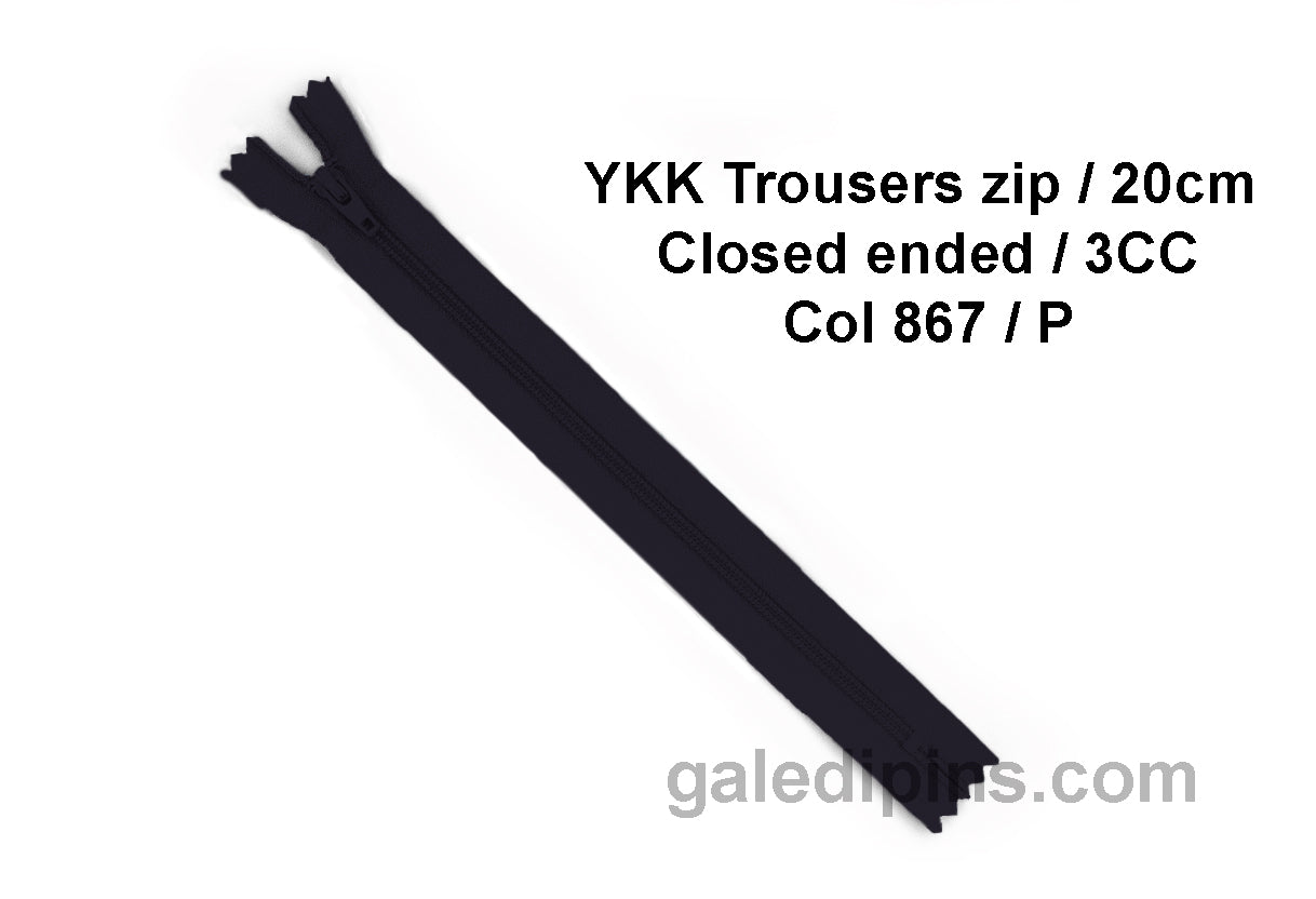 YKK Closed Ended Standard Coil 20cm Zip - SHADE CARD P to T - Galedi Pins