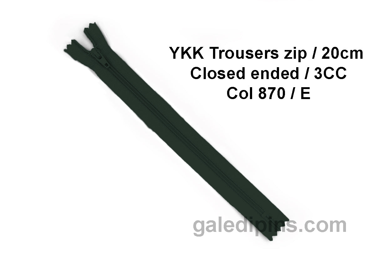 YKK Closed Ended Standard Coil 20cm Zip - SHADE CARD A - E - Galedi Pins
