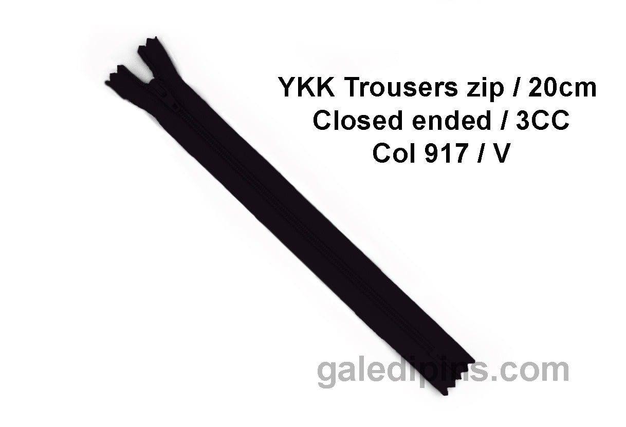YKK Closed Ended Standard Coil 20cm Zip - SHADE CARD U to Y - Galedi Pins