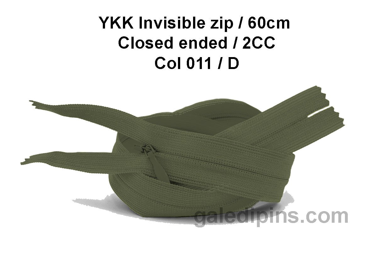 YKK Closed Ended Invisible 60cm Zip, 2cc - SHADE CARD A to E - Galedi Pins