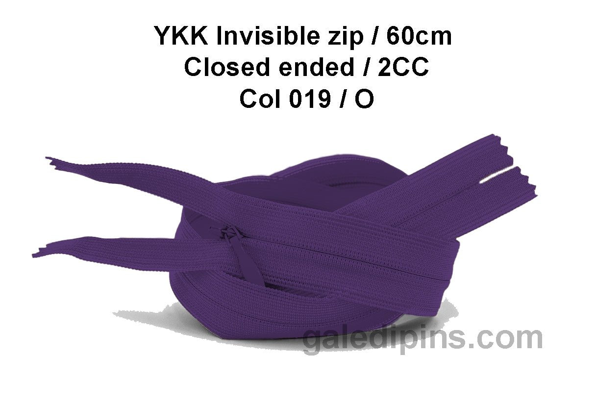 YKK Closed Ended Invisible 60cm Zip, 2cc - SHADE CARD K to O - Galedi Pins