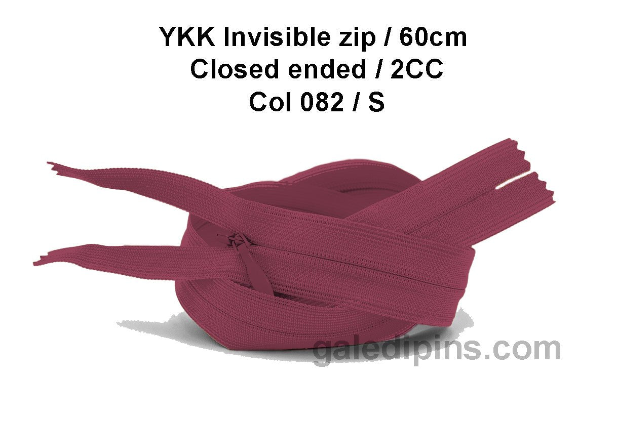 YKK Closed Ended Invisible 60cm Zip, 2cc - SHADE CARD P to T - Galedi Pins