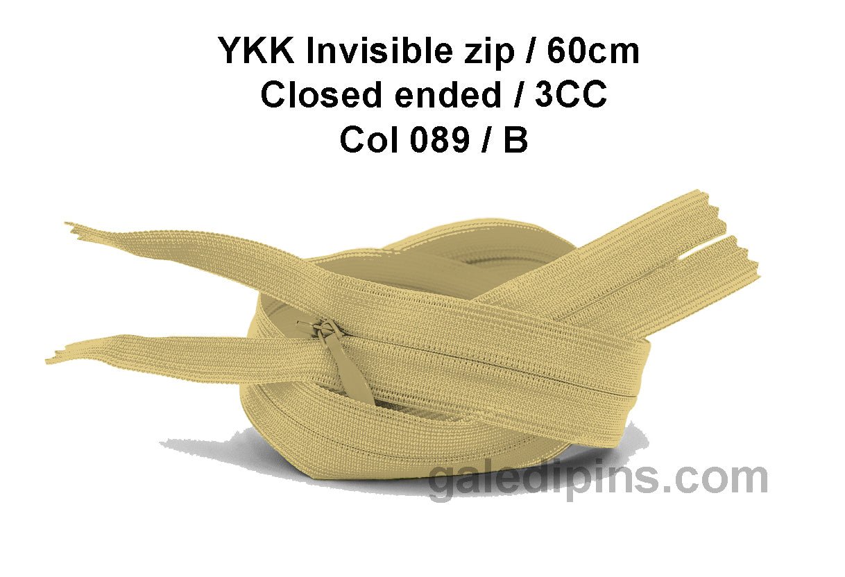 YKK Closed Ended Invisible 60cm Zip, 3cc - SHADE CARD A to E - Galedi Pins