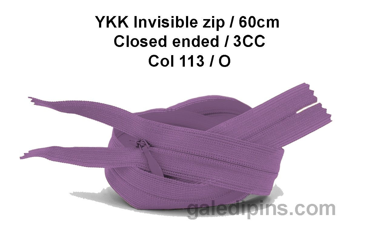YKK Closed Ended Invisible 60cm Zip, 3cc - SHADE CARD K to O - Galedi Pins