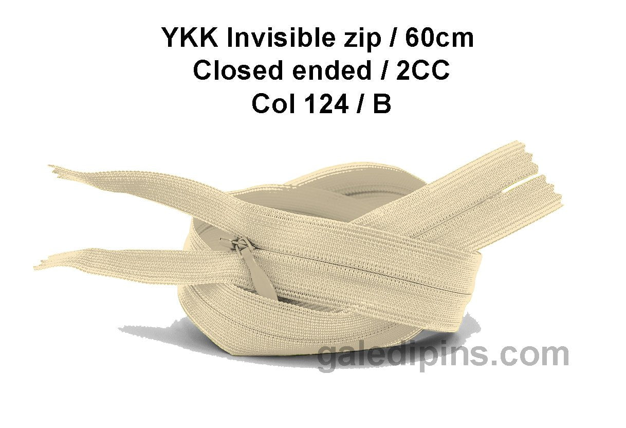 YKK Closed Ended Invisible 60cm Zip, 2cc - SHADE CARD A to E - Galedi Pins