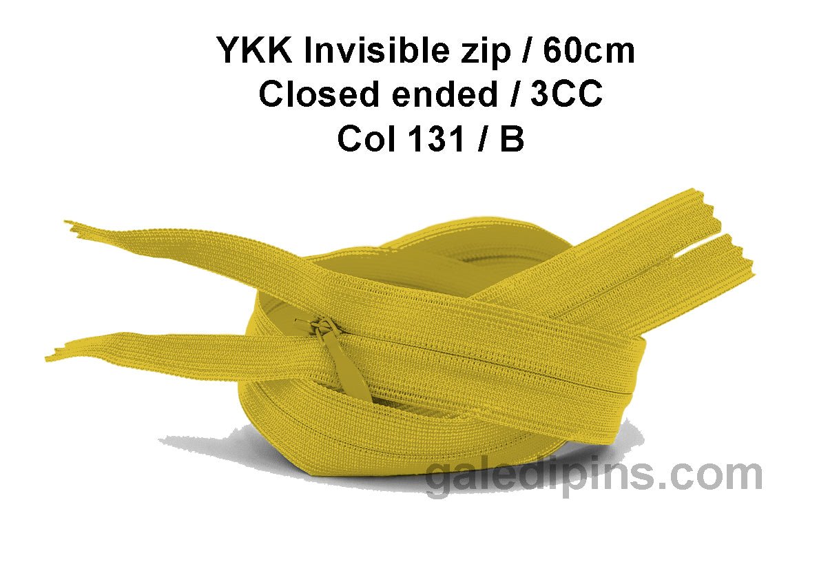 YKK Closed Ended Invisible 60cm Zip, 3cc - SHADE CARD A to E - Galedi Pins