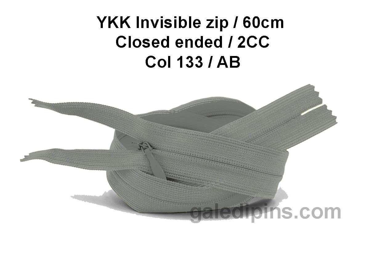 YKK Closed Ended Invisible 60cm Zip, 2cc - SHADE CARD Z to AD - Galedi Pins