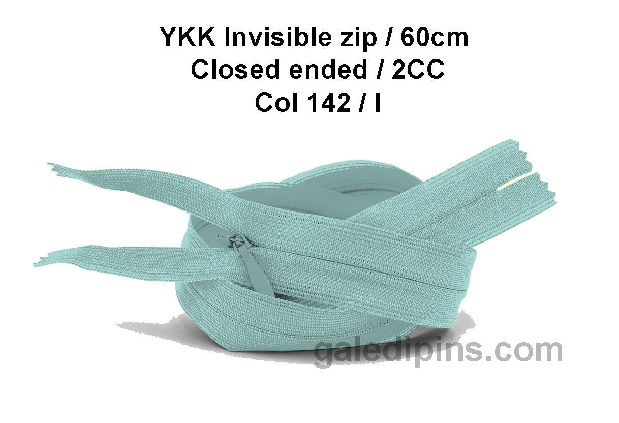 YKK Closed Ended Invisible 60cm Zip, 2cc - SHADE CARD F to J - Galedi Pins