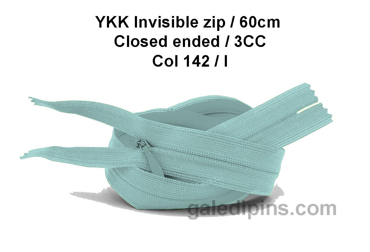 YKK Closed Ended Invisible 60cm Zip, 3cc - SHADE CARD F to J - Galedi Pins