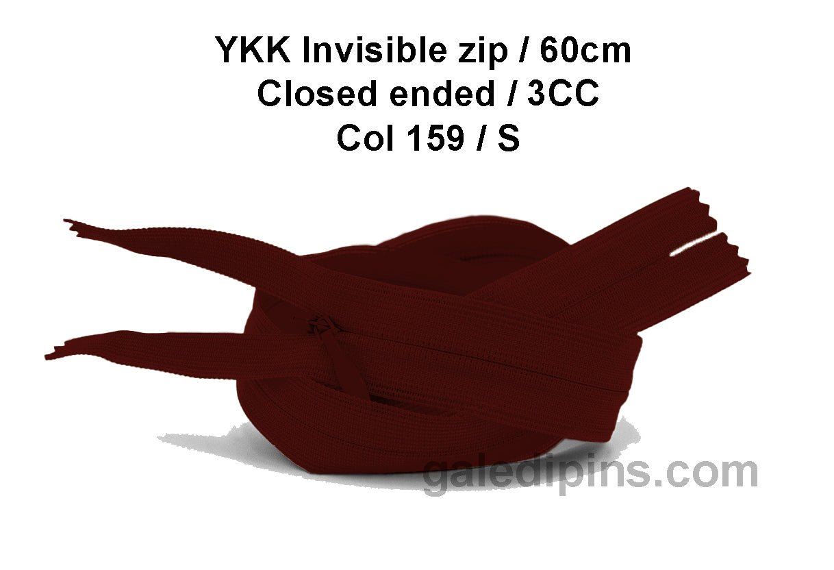 YKK Closed Ended Invisible 60cm Zip, 3cc - SHADE CARD P to T - Galedi Pins
