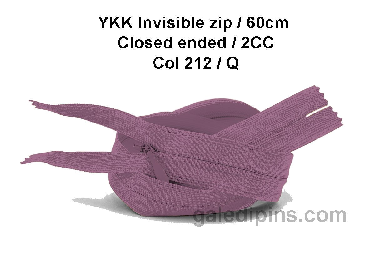 YKK Closed Ended Invisible 60cm Zip, 2cc - SHADE CARD P to T - Galedi Pins
