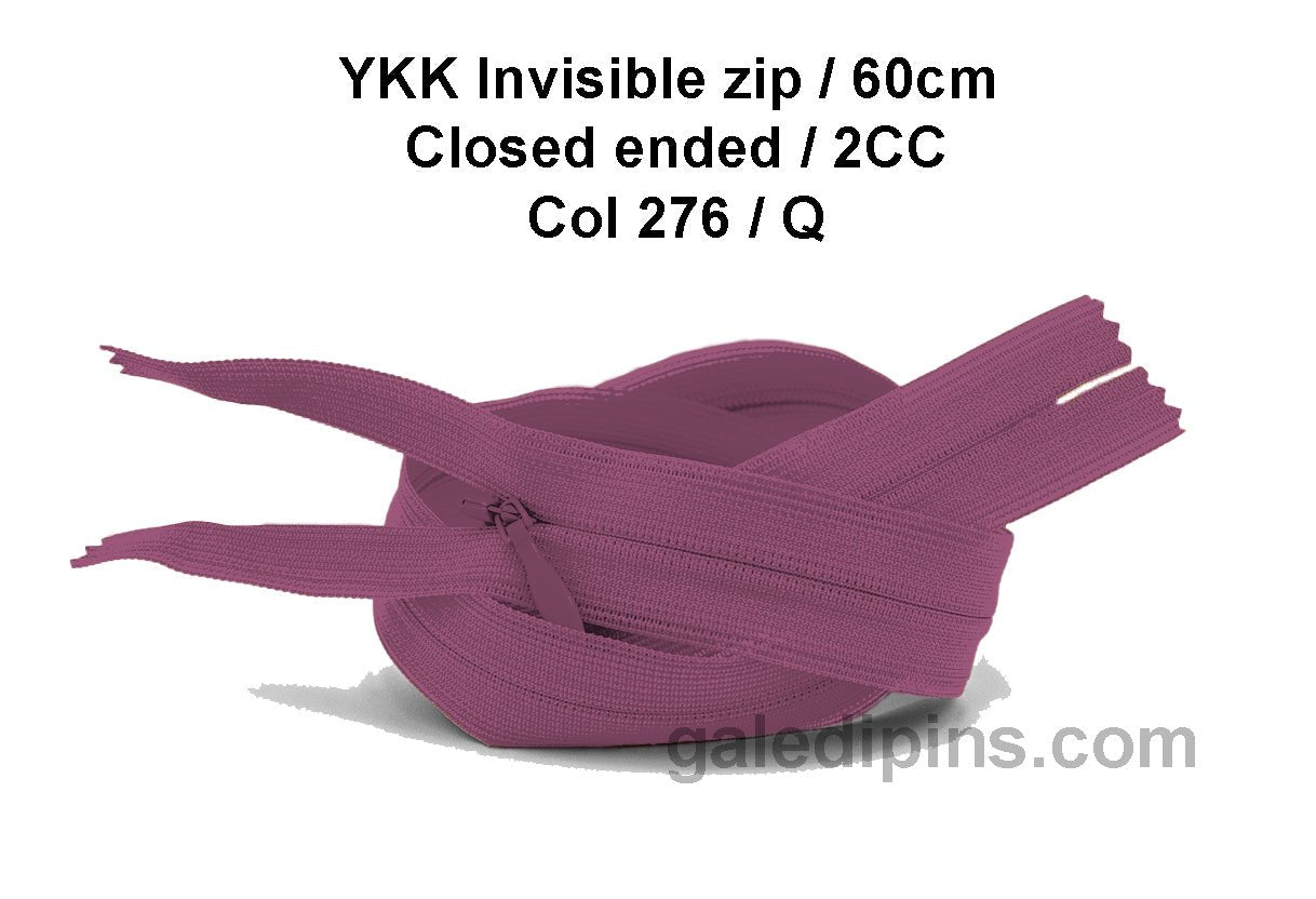 YKK Closed Ended Invisible 60cm Zip, 2cc - SHADE CARD P to T - Galedi Pins