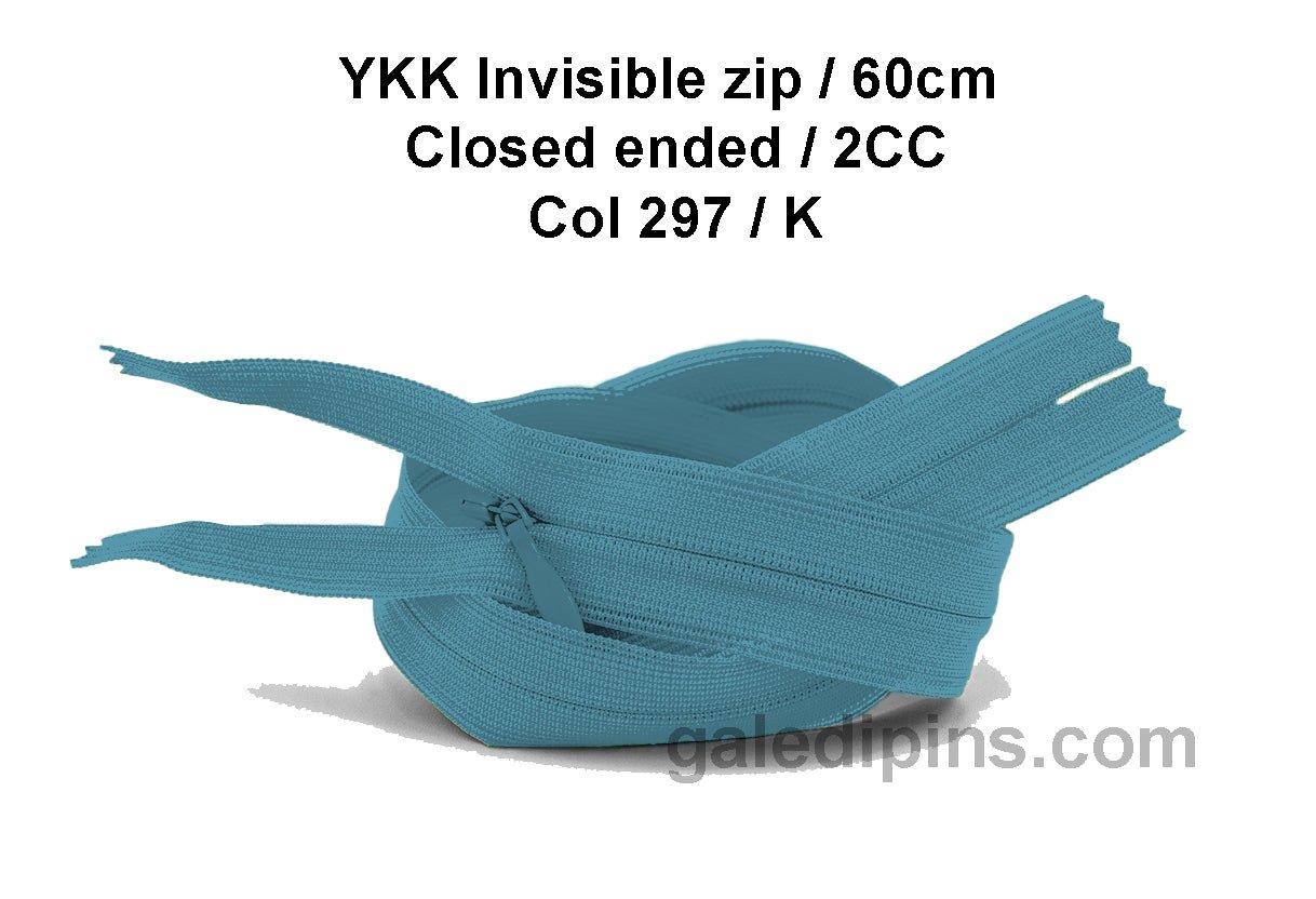 YKK Closed Ended Invisible 60cm Zip, 2cc - SHADE CARD K to O - Galedi Pins