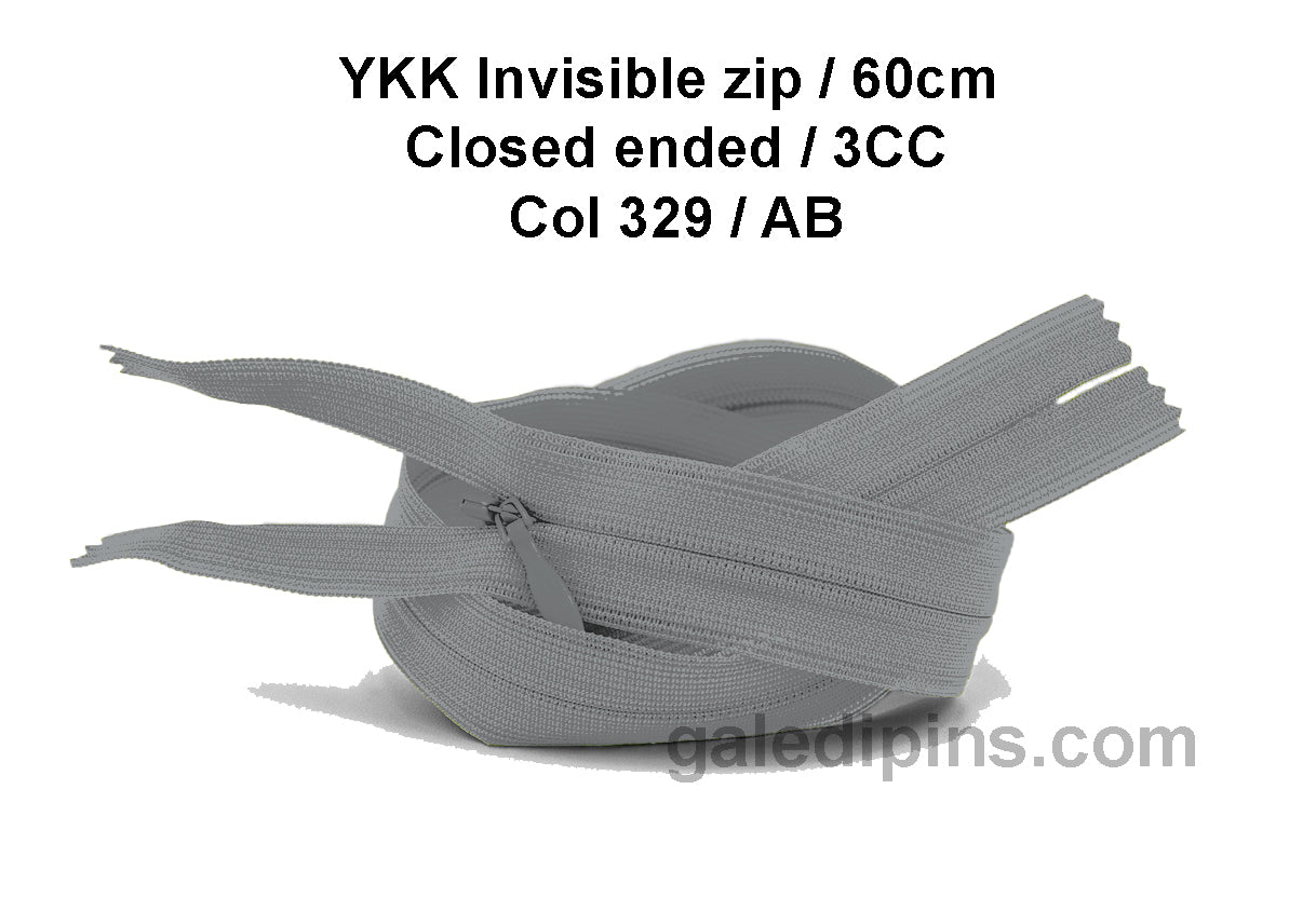 YKK Closed Ended Invisible 60cm Zip, 3cc - SHADE CARD Z to AD - Galedi Pins