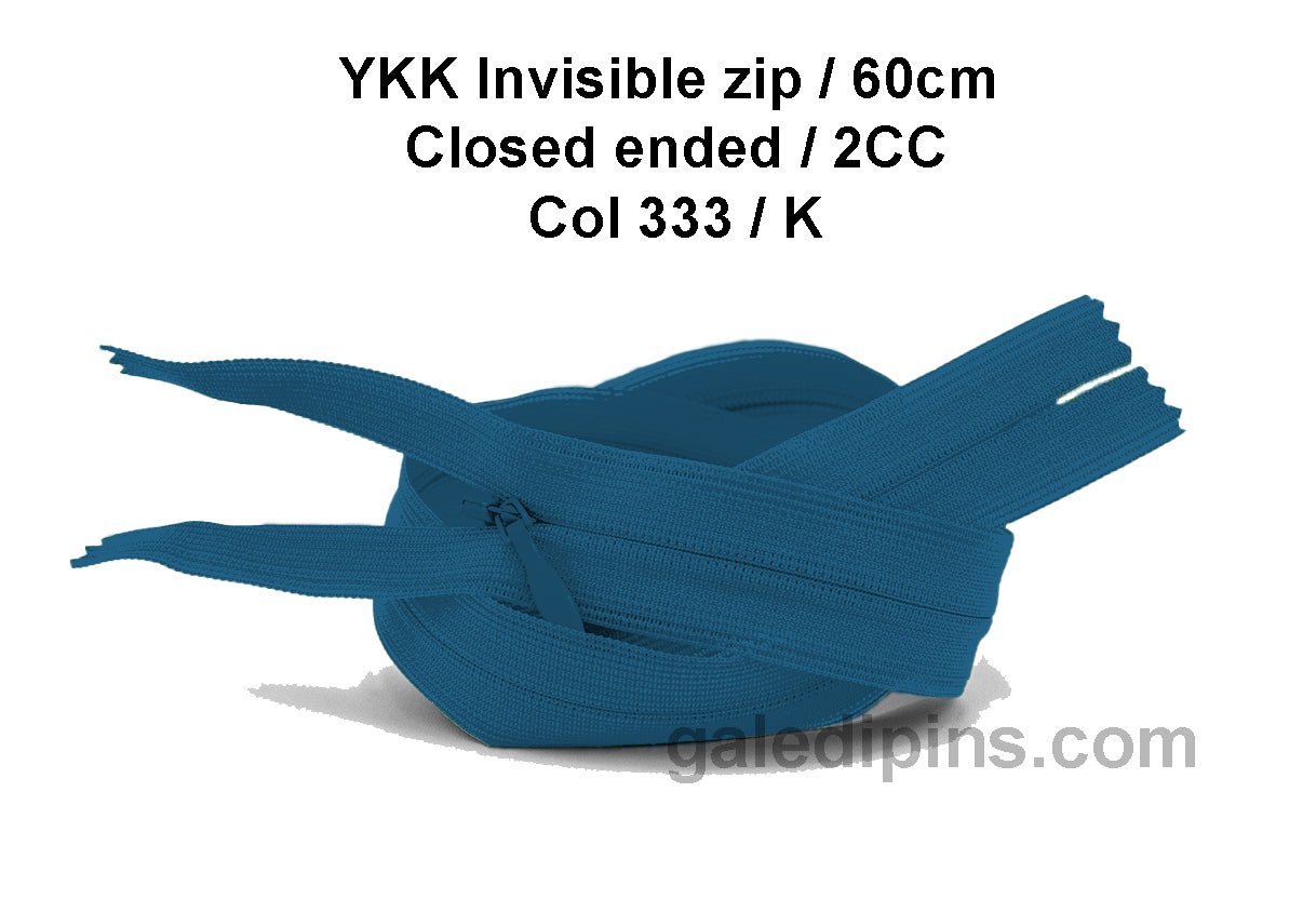 YKK Closed Ended Invisible 60cm Zip, 2cc - SHADE CARD K to O - Galedi Pins