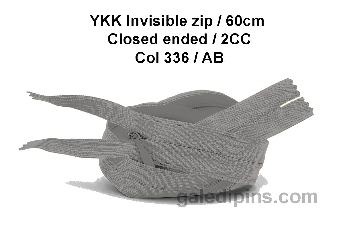 YKK Closed Ended Invisible 60cm Zip, 2cc - SHADE CARD Z to AD - Galedi Pins