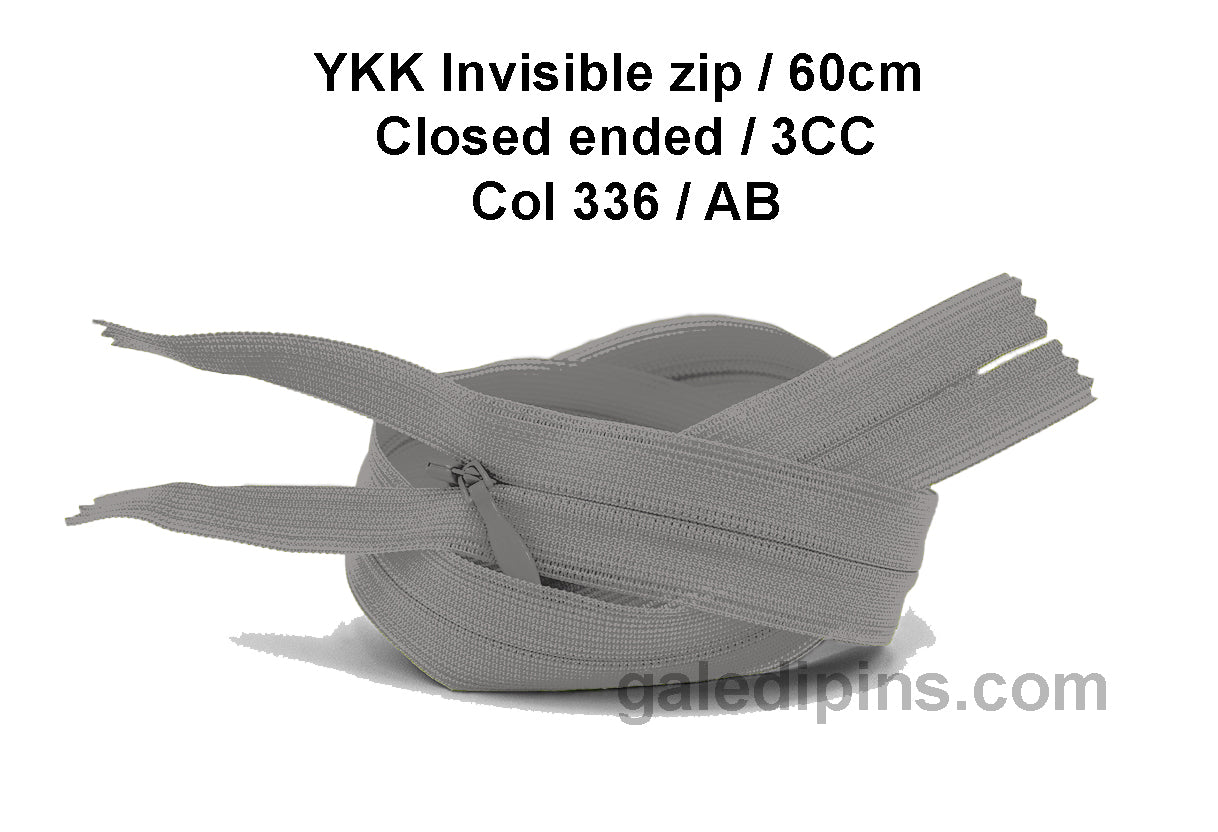 YKK Closed Ended Invisible 60cm Zip, 3cc - SHADE CARD Z to AD - Galedi Pins