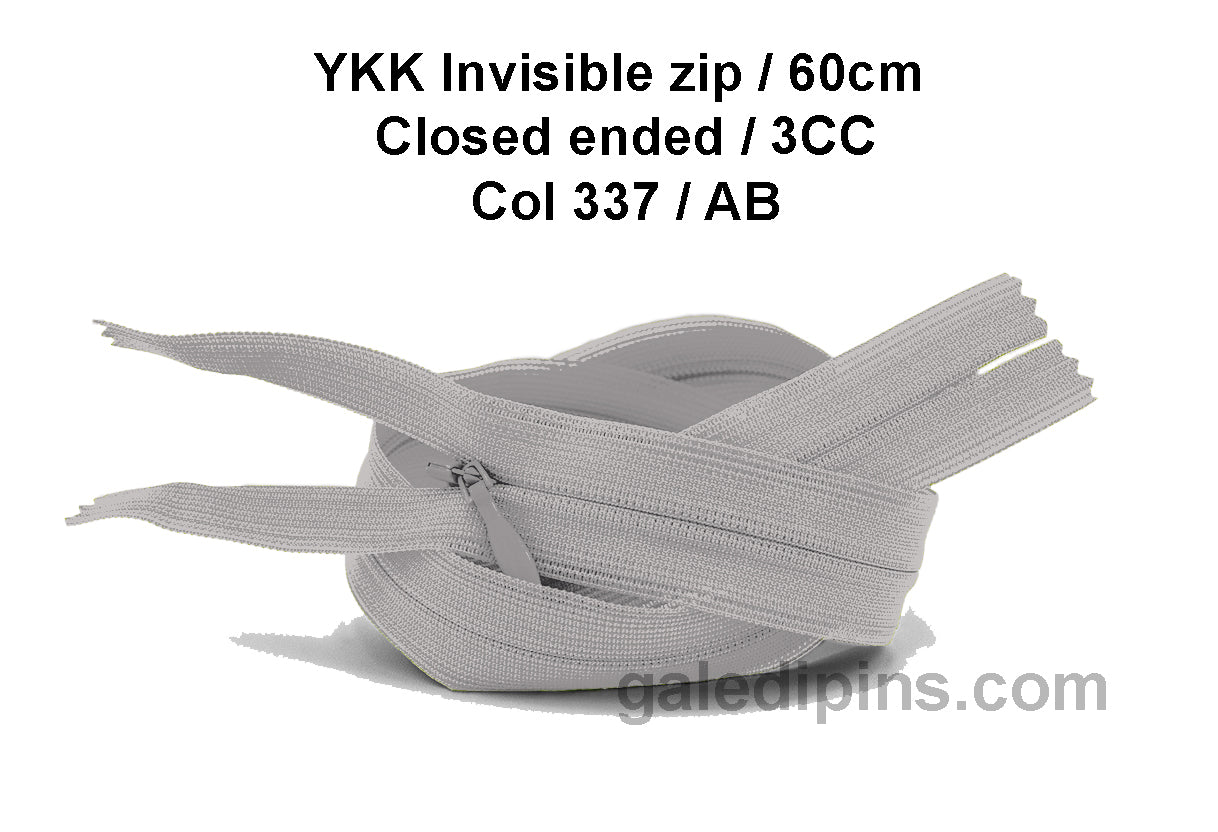 YKK Closed Ended Invisible 60cm Zip, 3cc - SHADE CARD Z to AD - Galedi Pins