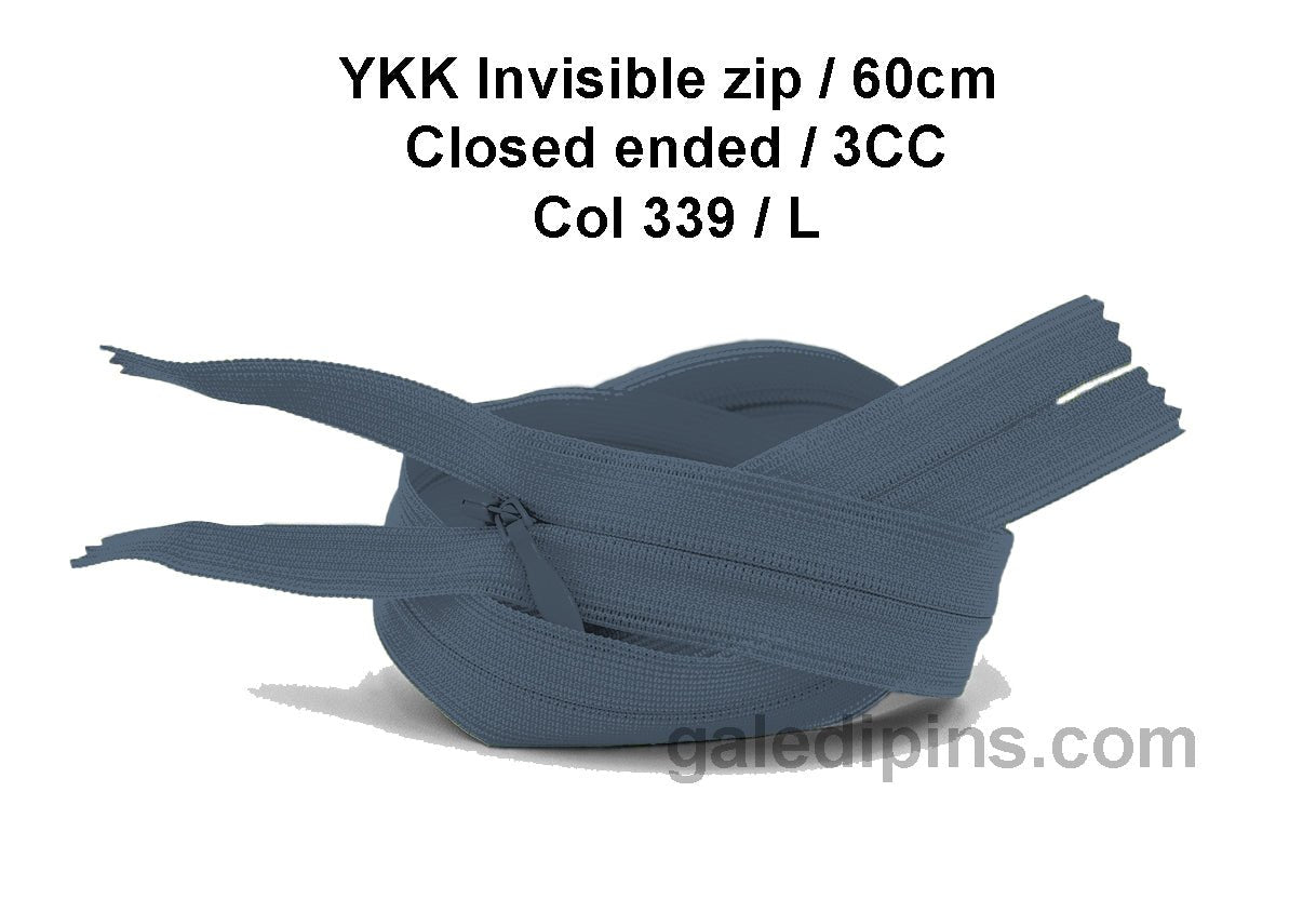 YKK Closed Ended Invisible 60cm Zip, 3cc - SHADE CARD K to O - Galedi Pins