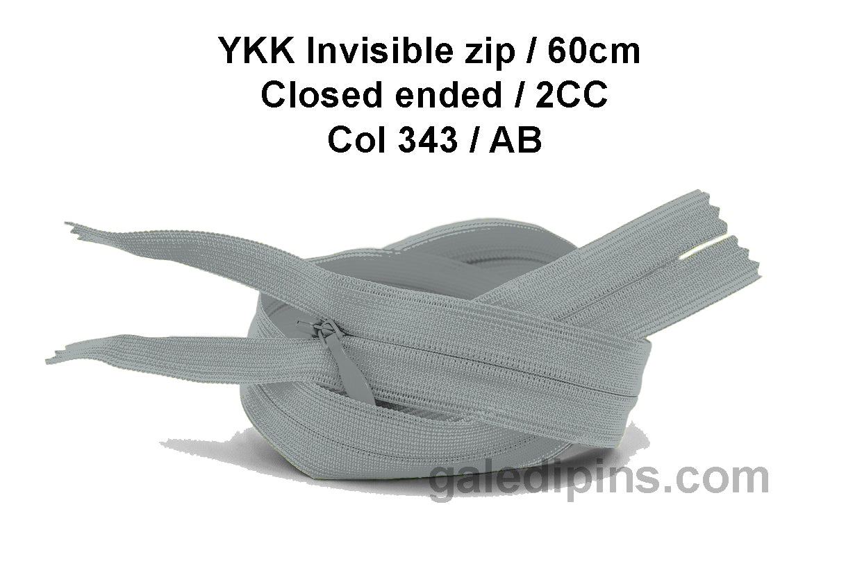 YKK Closed Ended Invisible 60cm Zip, 2cc - SHADE CARD Z to AD - Galedi Pins