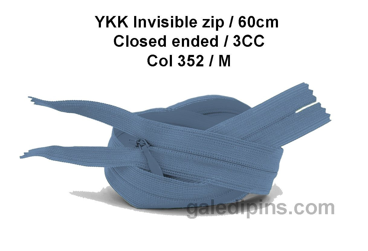 YKK Closed Ended Invisible 60cm Zip, 3cc - SHADE CARD K to O - Galedi Pins