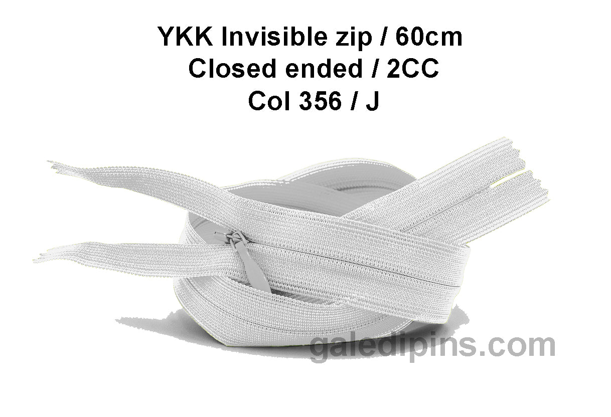 YKK Closed Ended Invisible 60cm Zip, 2cc - SHADE CARD F to J - Galedi Pins