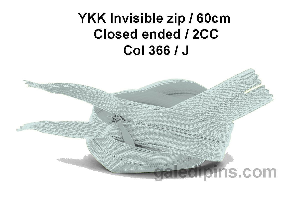 YKK Closed Ended Invisible 60cm Zip, 2cc - SHADE CARD F to J - Galedi Pins