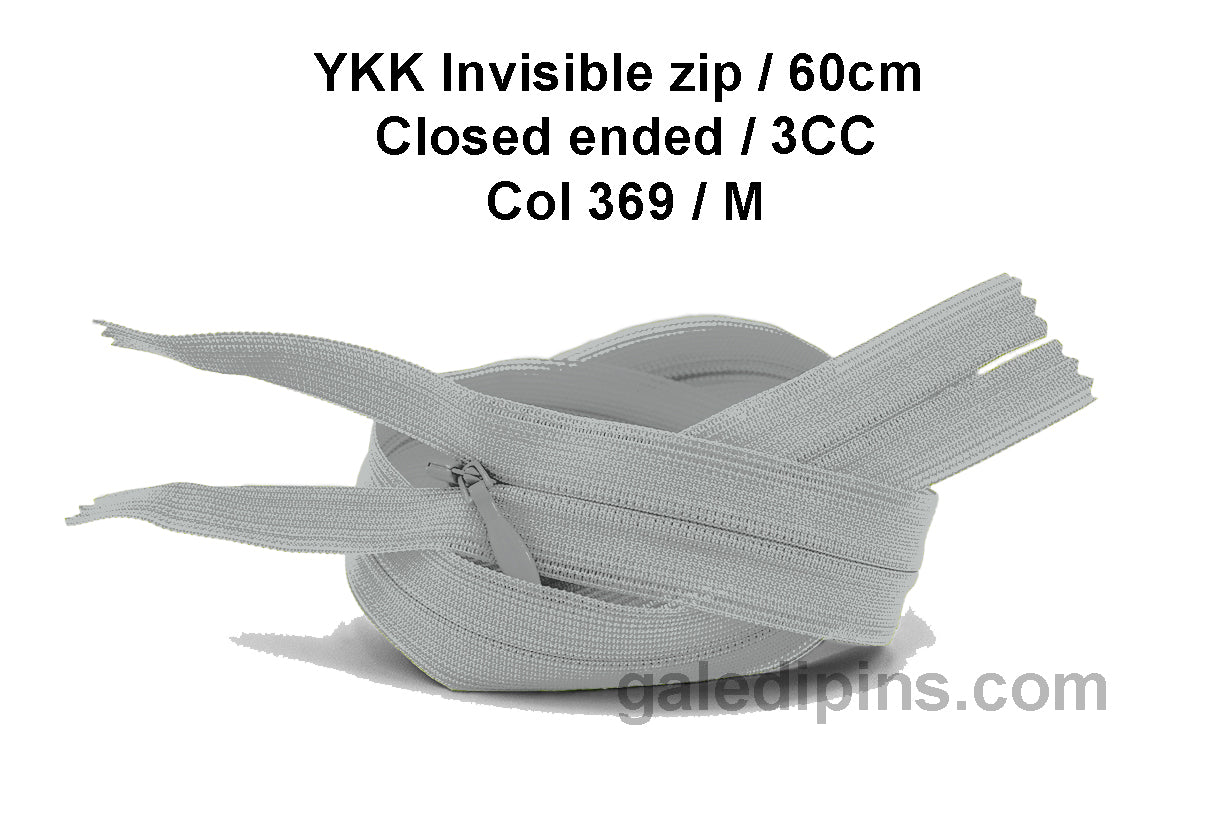 YKK Closed Ended Invisible 60cm Zip, 3cc - SHADE CARD K to O - Galedi Pins
