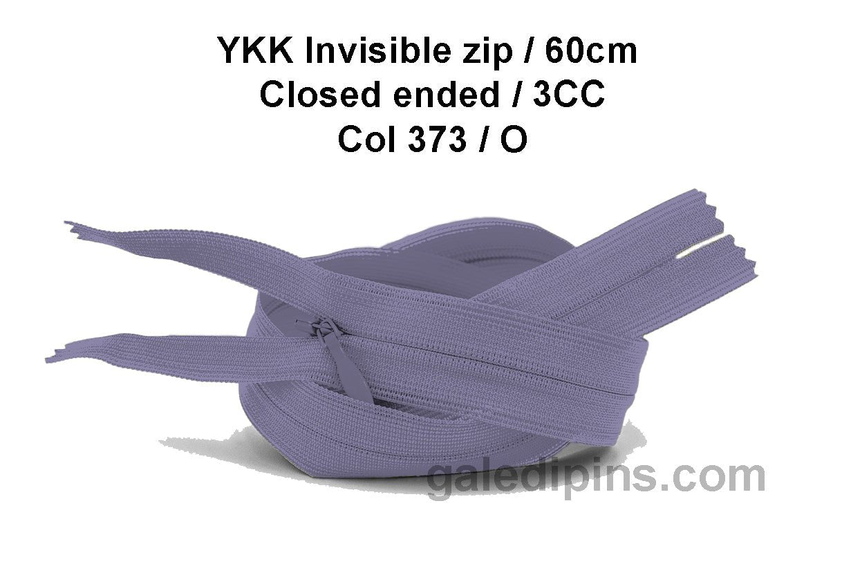 YKK Closed Ended Invisible 60cm Zip, 3cc - SHADE CARD K to O - Galedi Pins