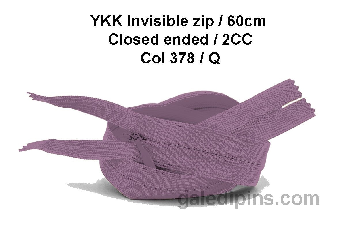 YKK Closed Ended Invisible 60cm Zip, 2cc - SHADE CARD P to T - Galedi Pins