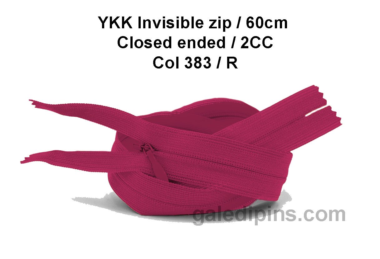 YKK Closed Ended Invisible 60cm Zip, 2cc - SHADE CARD P to T - Galedi Pins