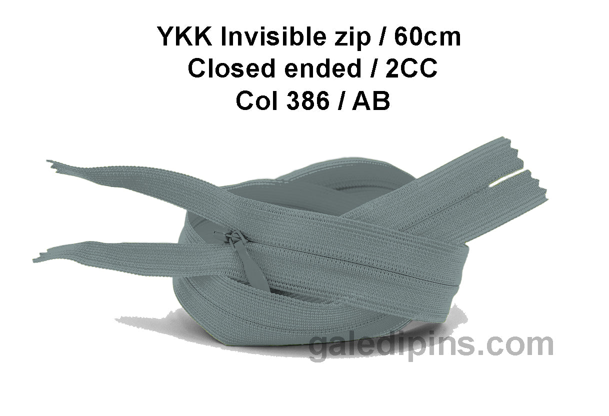 YKK Closed Ended Invisible 60cm Zip, 2cc - SHADE CARD Z to AD - Galedi Pins