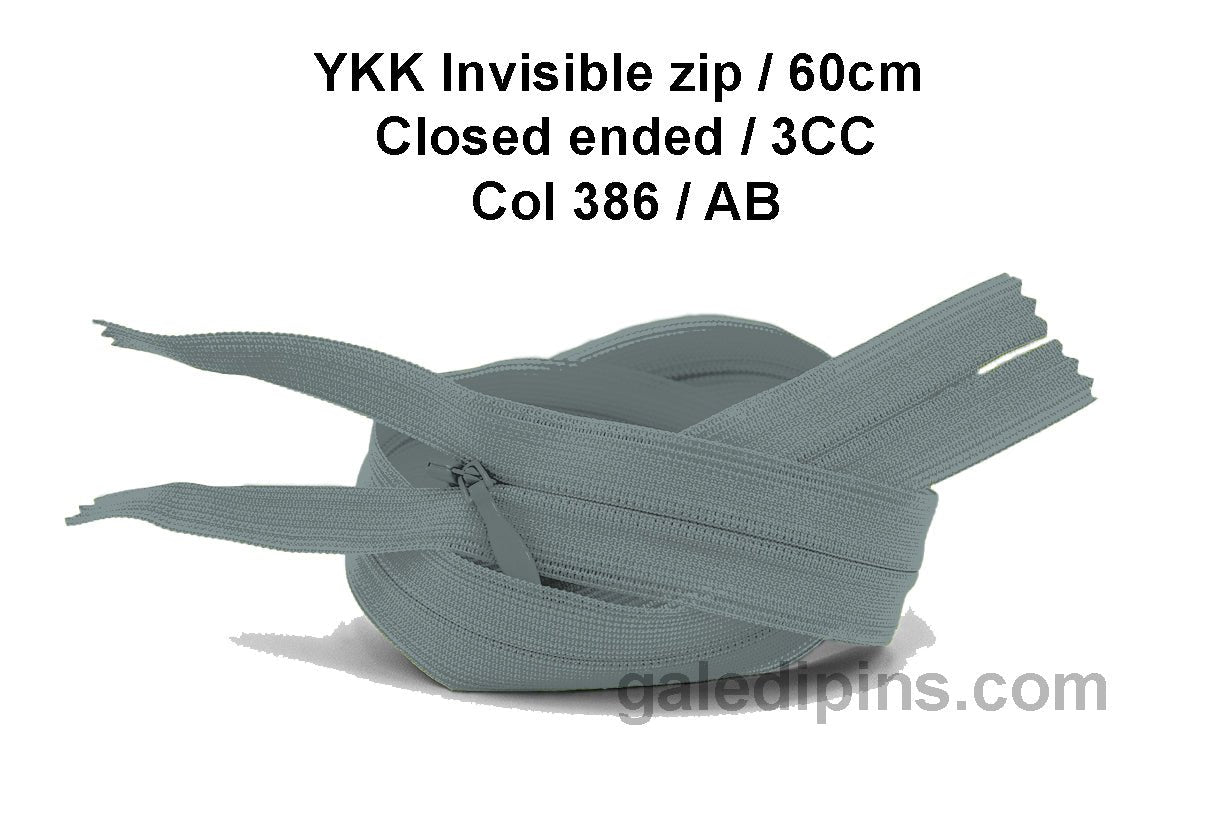 YKK Closed Ended Invisible 60cm Zip, 3cc - SHADE CARD Z to AD - Galedi Pins