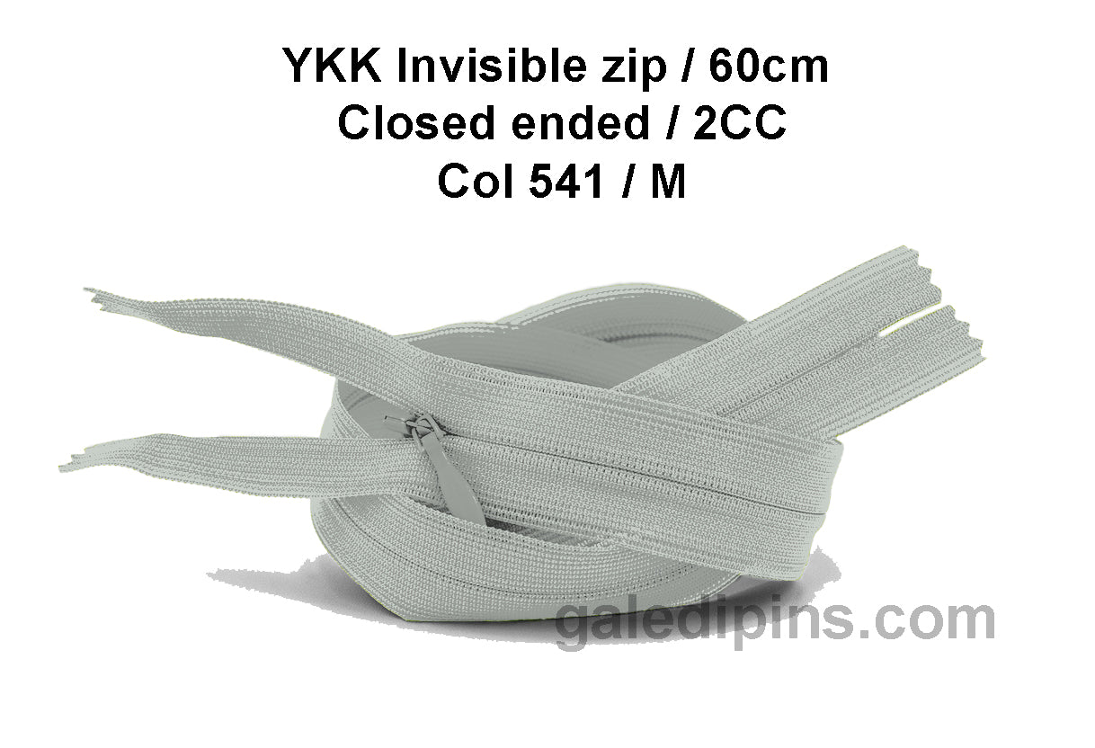 YKK Closed Ended Invisible 60cm Zip, 2cc - SHADE CARD K to O - Galedi Pins