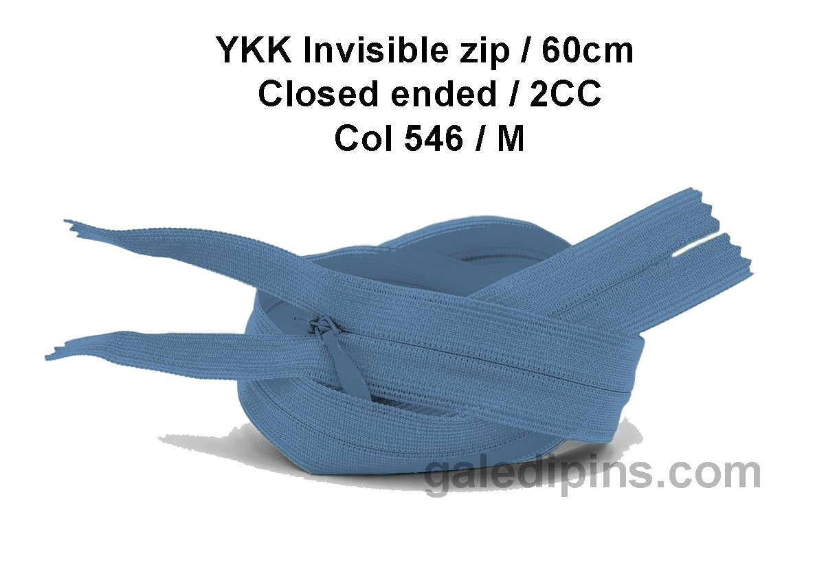 YKK Closed Ended Invisible 60cm Zip, 2cc - SHADE CARD K to O - Galedi Pins