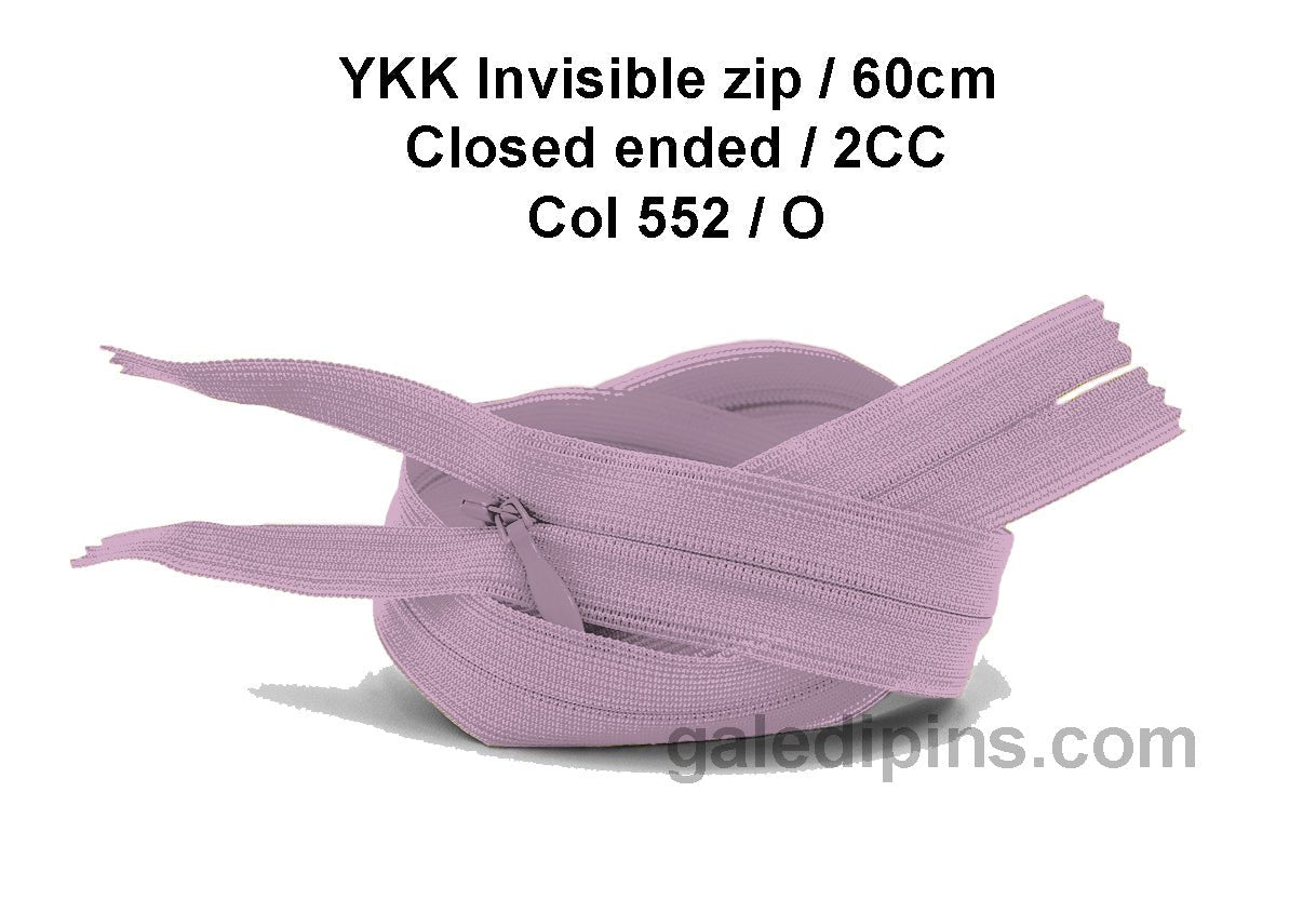 YKK Closed Ended Invisible 60cm Zip, 2cc - SHADE CARD K to O - Galedi Pins