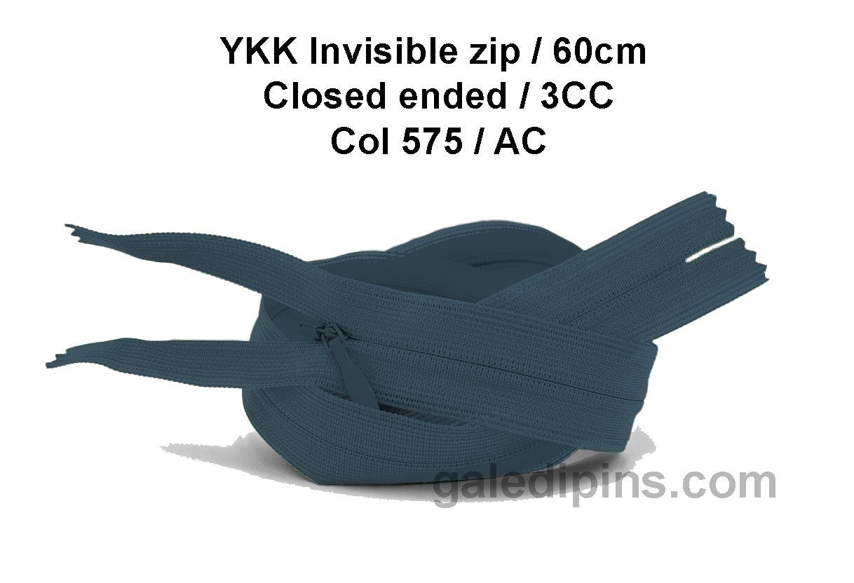 YKK Closed Ended Invisible 60cm Zip, 3cc - SHADE CARD Z to AD - Galedi Pins