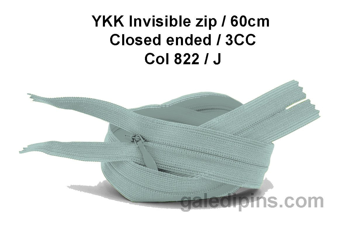 YKK Closed Ended Invisible 60cm Zip, 3cc - SHADE CARD F to J - Galedi Pins