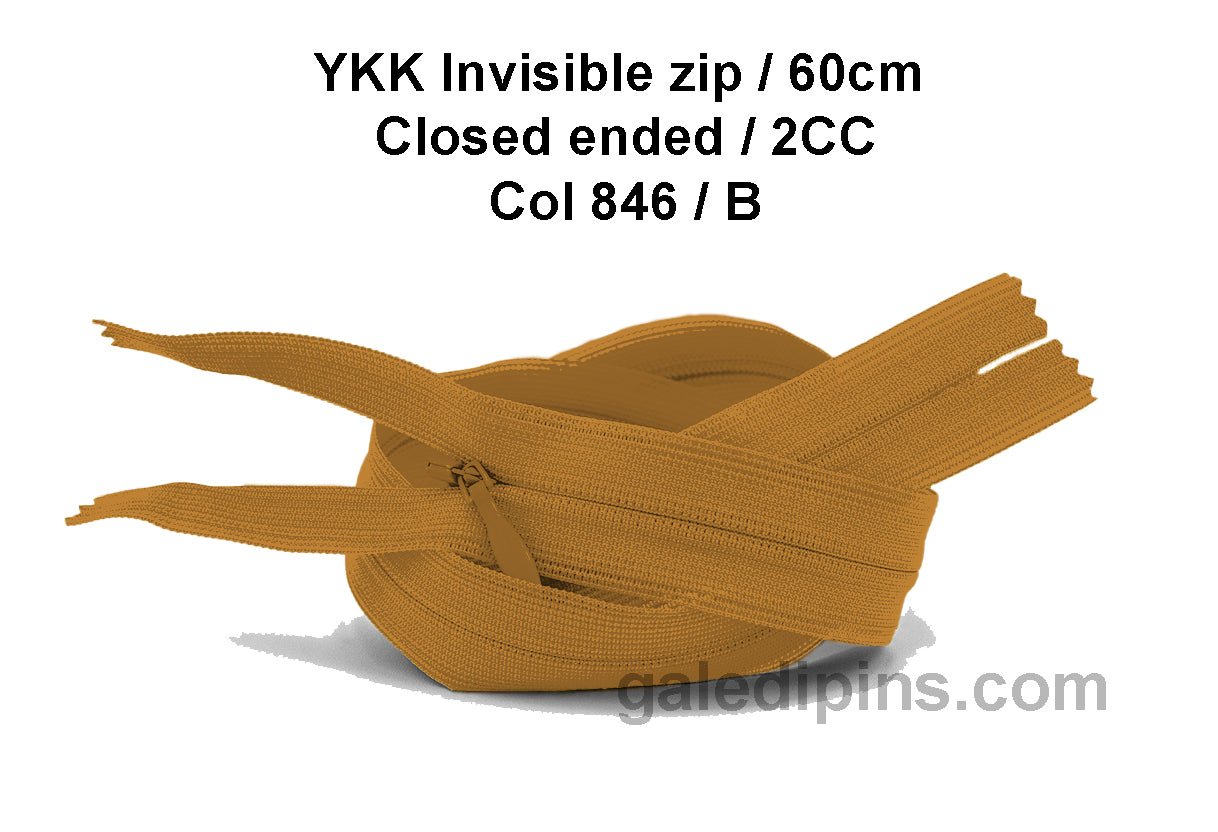 YKK Closed Ended Invisible 60cm Zip, 2cc - SHADE CARD A to E - Galedi Pins