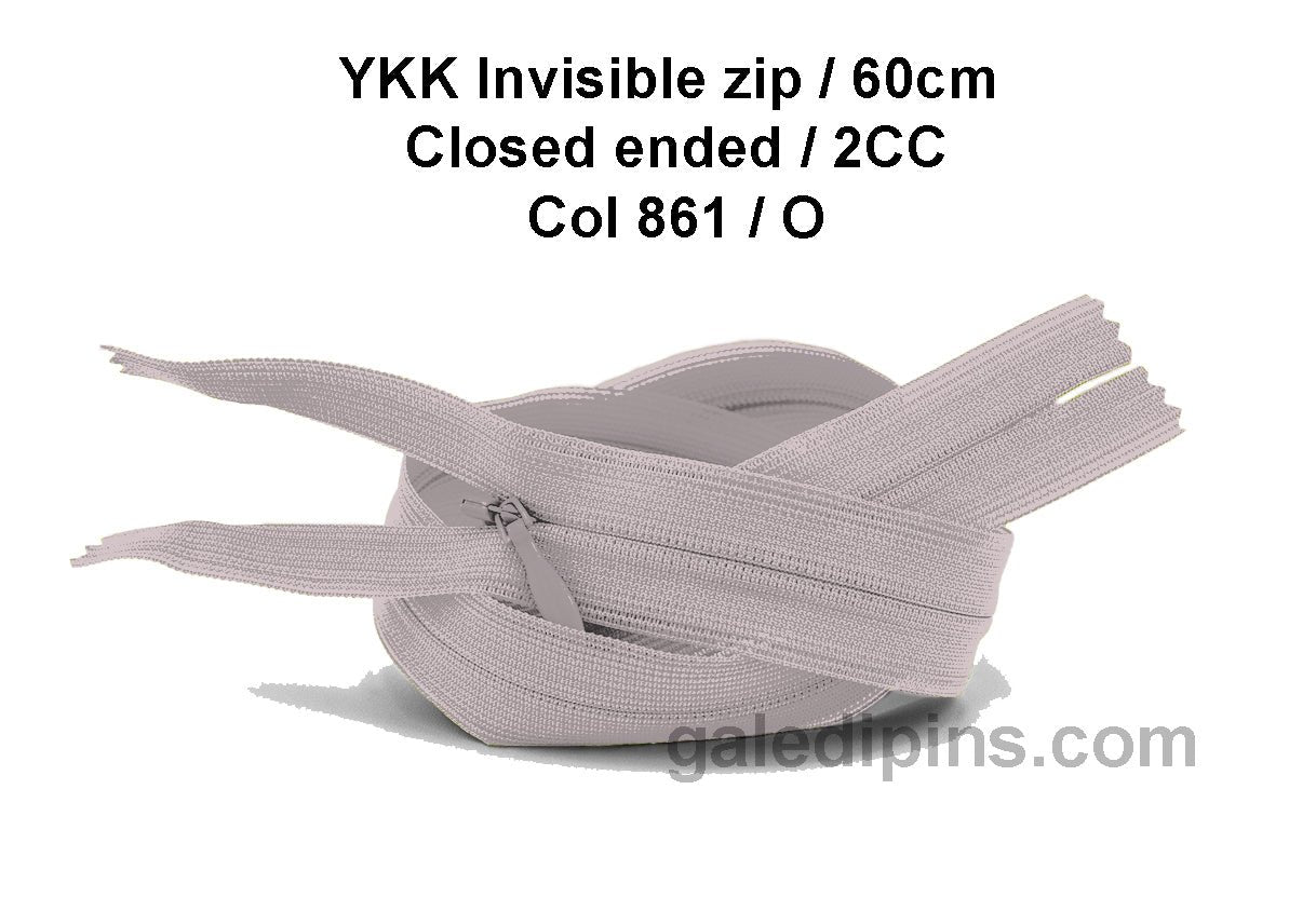 YKK Closed Ended Invisible 60cm Zip, 2cc - SHADE CARD K to O - Galedi Pins