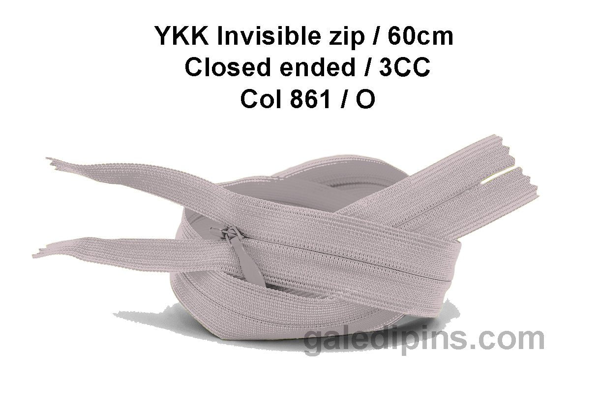 YKK Closed Ended Invisible 60cm Zip, 3cc - SHADE CARD K to O - Galedi Pins
