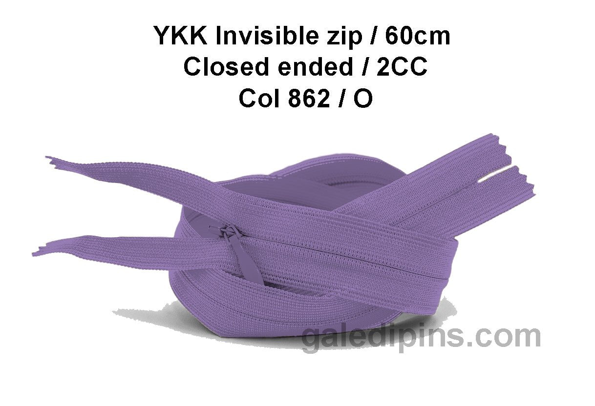 YKK Closed Ended Invisible 60cm Zip, 2cc - SHADE CARD K to O - Galedi Pins