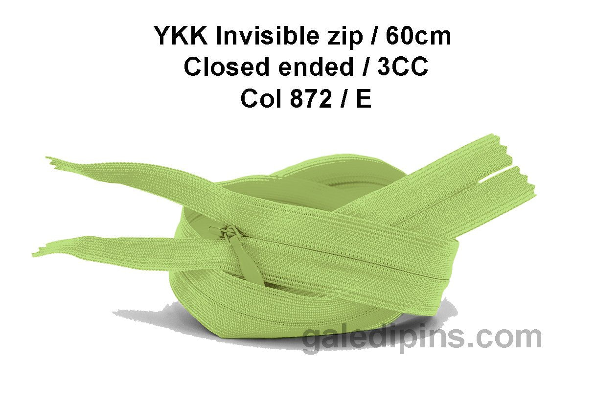 YKK Closed Ended Invisible 60cm Zip, 3cc - SHADE CARD A to E - Galedi Pins