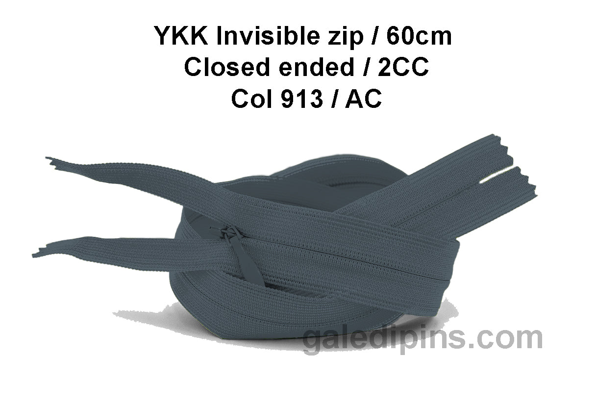 YKK Closed Ended Invisible 60cm Zip, 2cc - SHADE CARD Z to AD - Galedi Pins