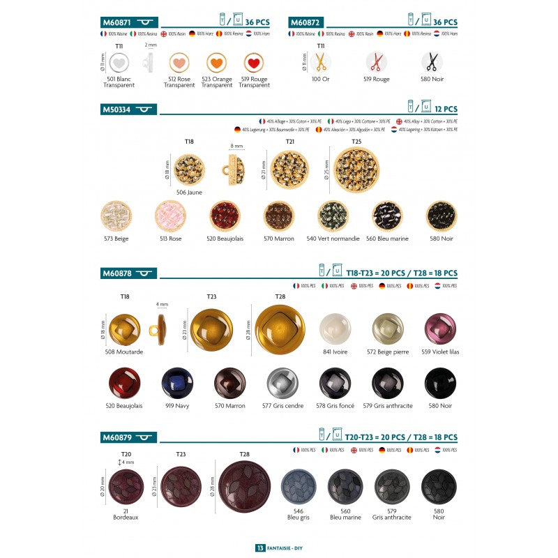 Stephanoise Leaf Design Shank Button - 20mm Polyester Sewing Button | M60879