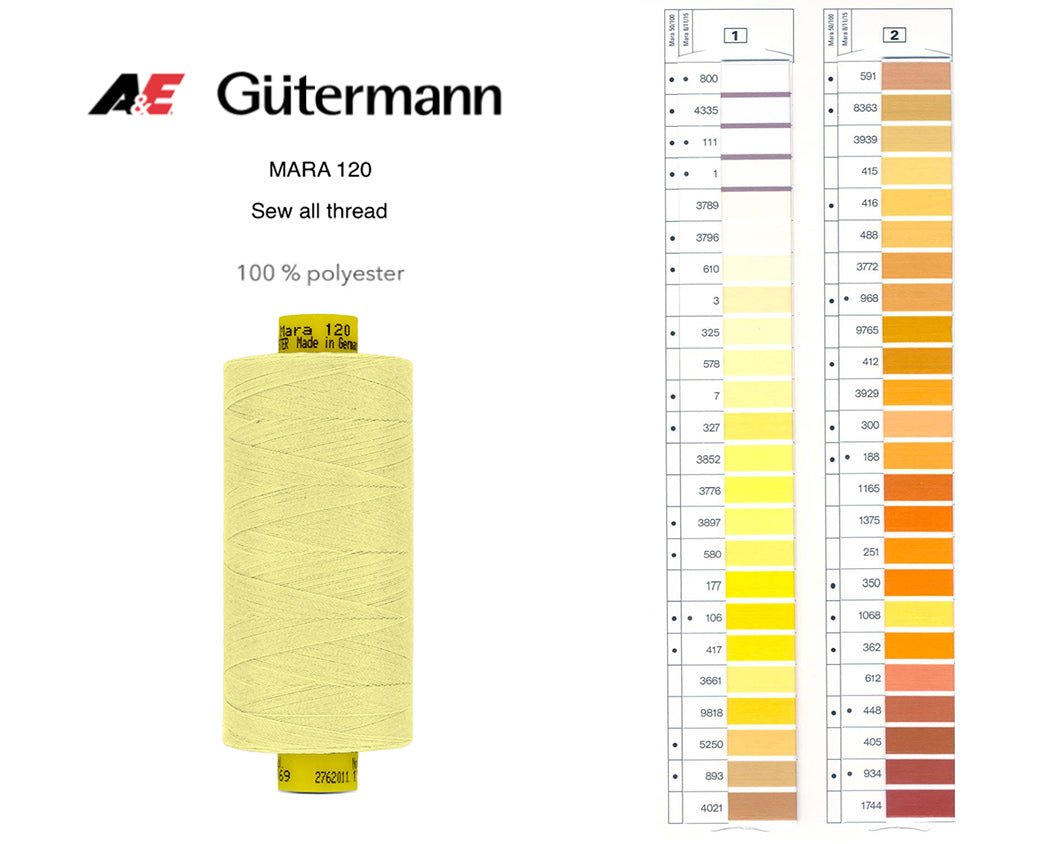Gütermann Industrial Mara 120 Thread - SHADE CARD 1 & 2 - Galedi Pins