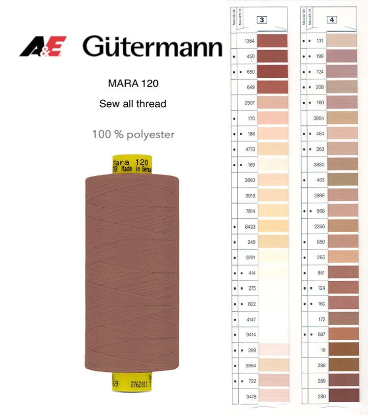 Gutermann Industrial Mara 120 Thread – Article no. 700207 - 1000m Spool - Shade Card 3-4